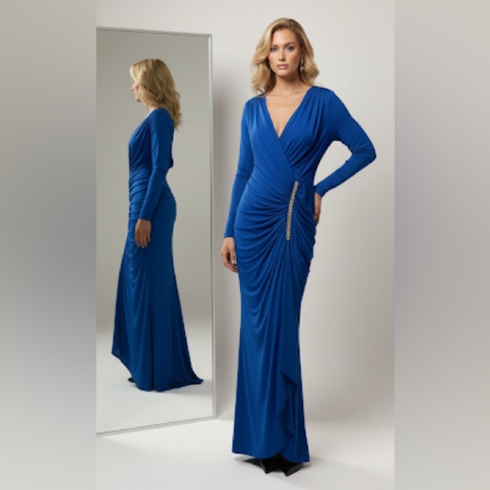 Gorgeous Vintage Lillie Rubin USA Blue  Draped Ruched Wrap Dress size 6
